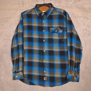 Legendary Whitetails flannel mens medium blue black gray Plaid button up‎